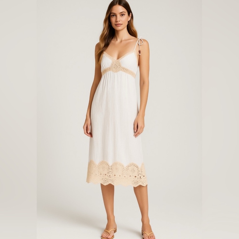kookai ivory gauze Cream Lace Trim Slip Dress